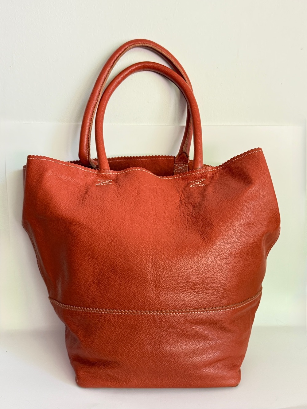 Crate & Barrel Pebbled Leather Tote Bag Orange Slouchy 2016 Limited Release